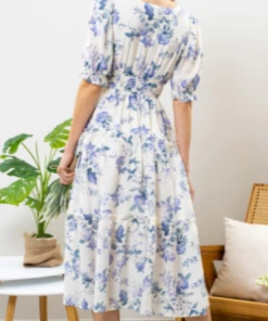 Blu Pepper Apparel Delilah Midi Dress - Blue Floral