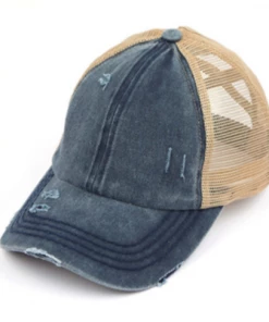 Aili's Corner Apparel Criss Cross Ponytail Hat - Navy