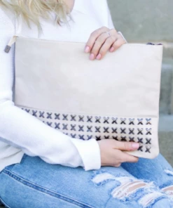Aili's Corner Erin Studded Clutch - Bone Apparel