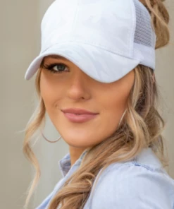 Aili's Corner Camo Ponytail Hat - White Apparel