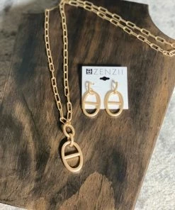 Zenzii Oval Pendant Paperclip Link Necklace - Matte Gold