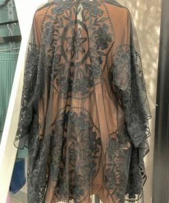 Origami Floral Lace Kimono - Black