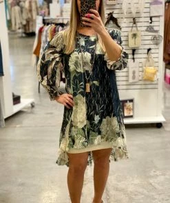 Origami Apparel Green Floral Lace Tunic Dress
