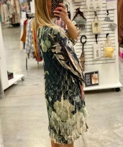 Origami Apparel Green Floral Lace Tunic Dress