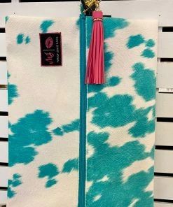 Makeup Junkie Bonnie & Hyde Large- Turquoise Cowprint Makeup Junkie Bags