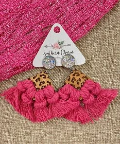 Southern Charm Jewelry SC Crystal Druzy With Leopard Triangle & Hot Pink Macrame
