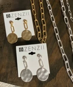 Jewelry Zenzii Paperclip Link With Circle Drop Earrings - Matte Silver