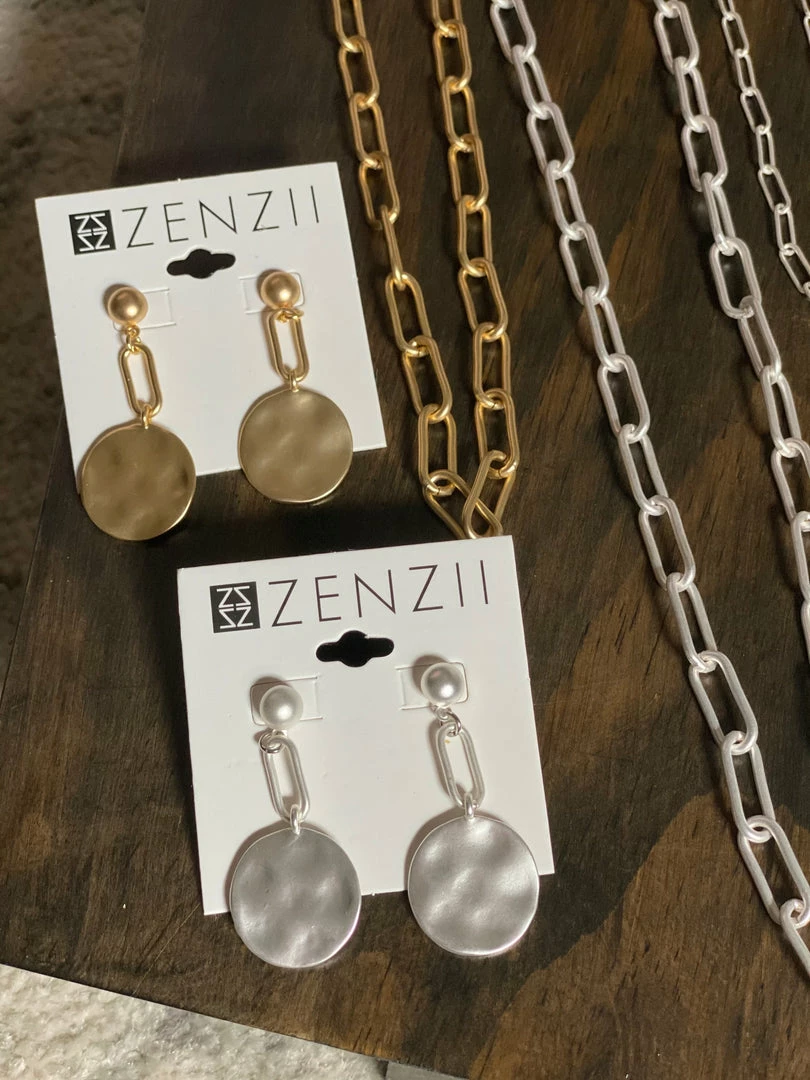 Jewelry Zenzii Paperclip Link With Circle Drop Earrings - Matte Silver 4 Jewelry Zenzii Paperclip Link With Circle Drop Earrings - Matte Silver