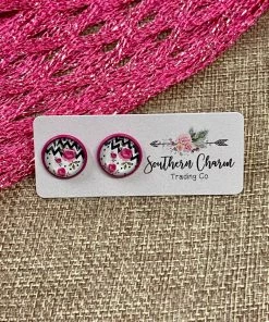 Southern Charm Jewelry SC Fuchsia Roses With Black Chevron